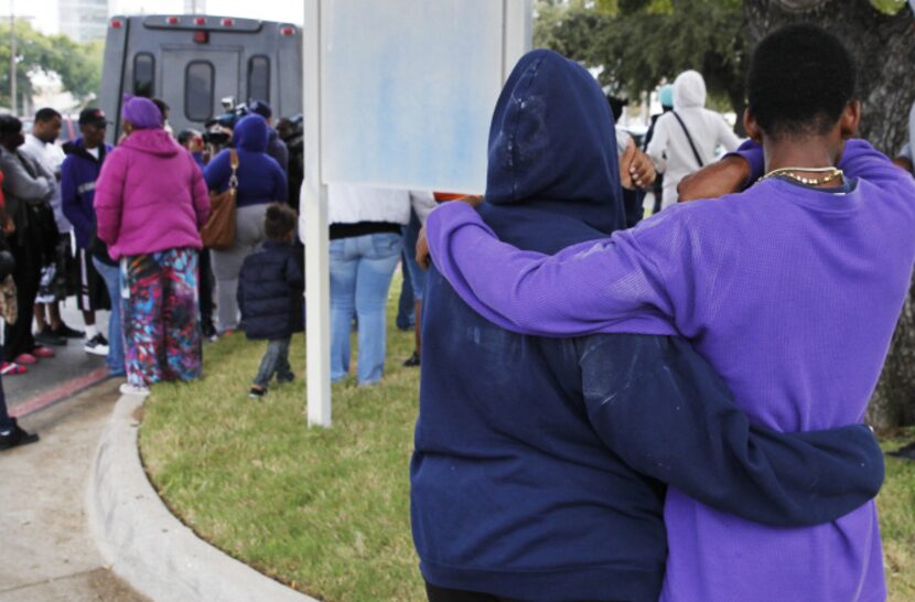 Family and friends of victim Keithrick Ramon Taylor gathered at UT Southwestern Medical...