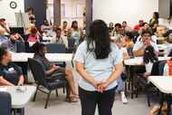 Janie Cisneros leader of Singleton United/Unidos leads a community meeting to learn the...