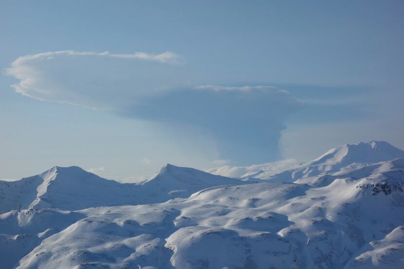 In this Feb. 19, 2017 aerial photo, released Alaska Volcano Observatory/Alaska Division of...
