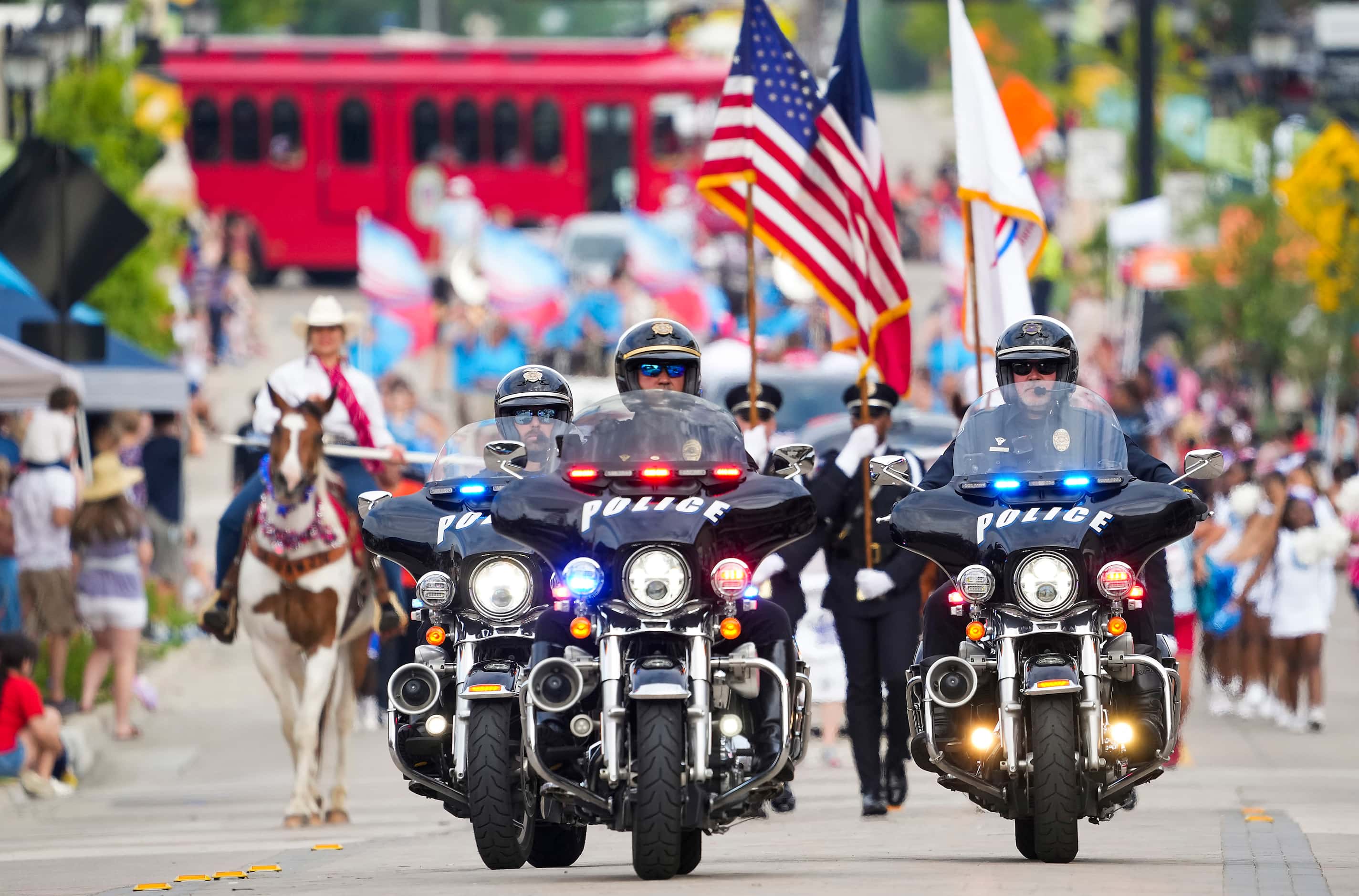 Arlington Police lead the Arlington Independence Day Parade on Monday, July 5, 2021, in...