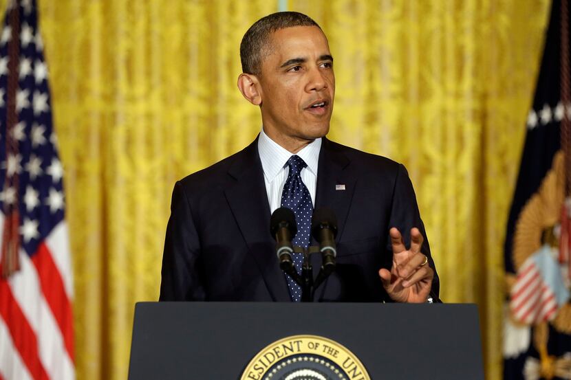 President Barack Obama delivers a brief statement Wednesday in the East Room of the White...