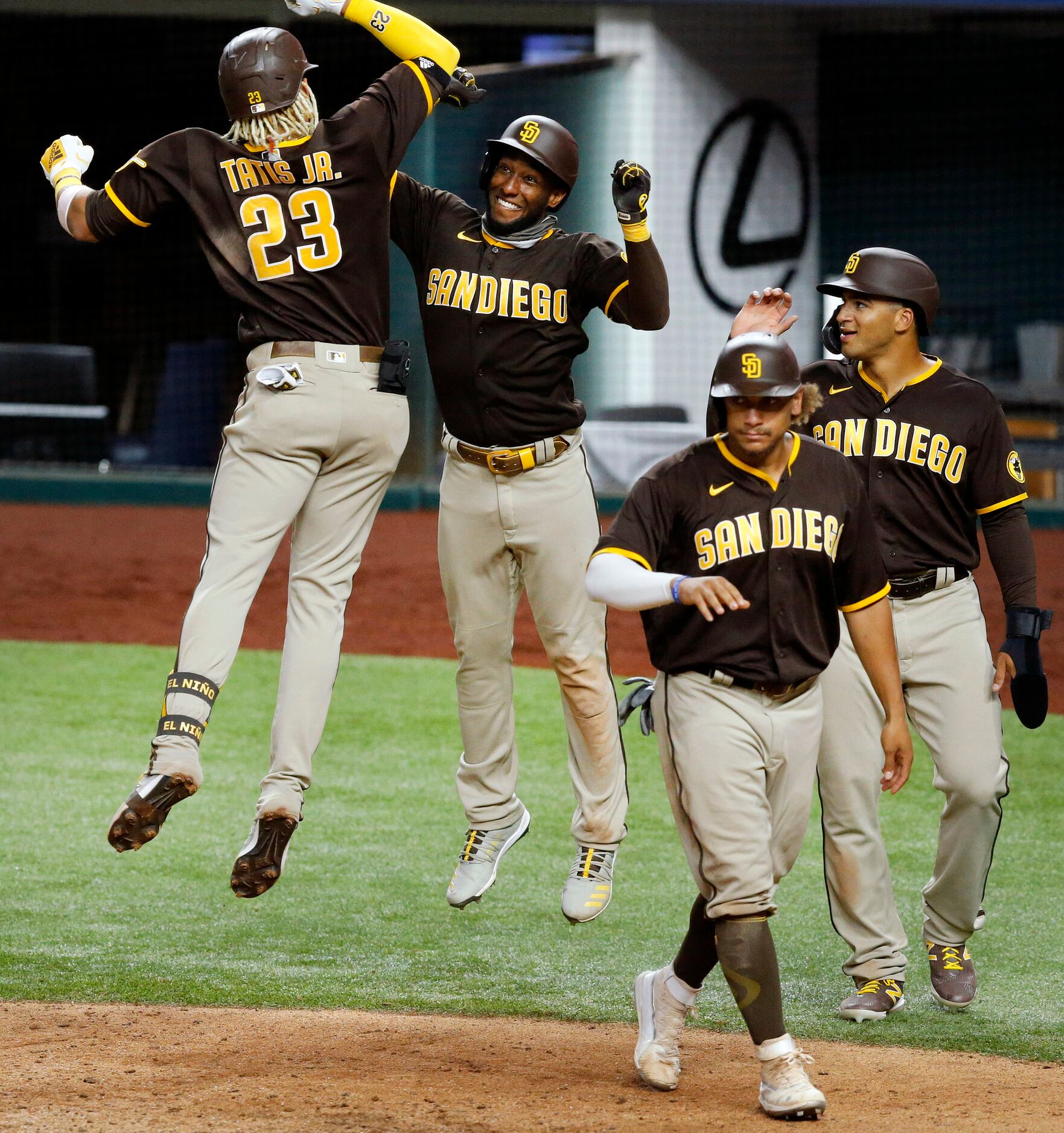 San Diego Padres' Fernando Tatis Jr., right, and Rougned Odor (24