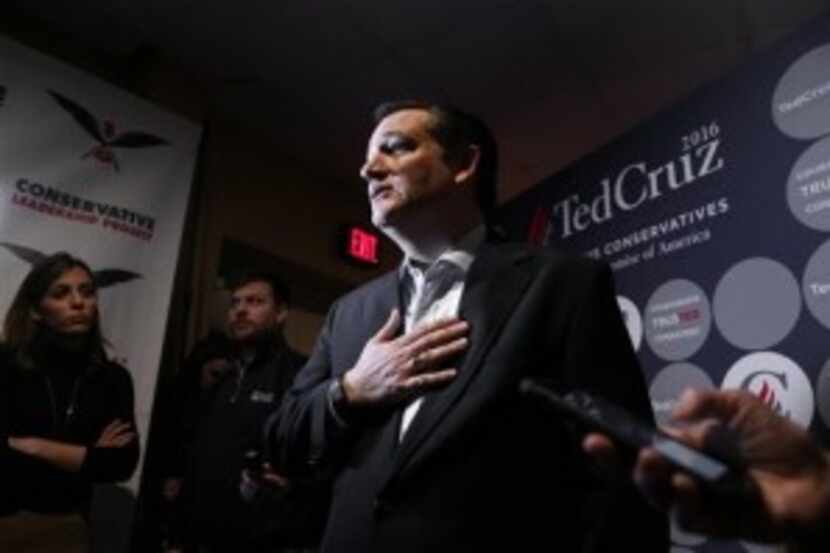  Sen. Ted Cruz speaks to reporters before a Faith and Family Presidential Forum at Bob Jones...