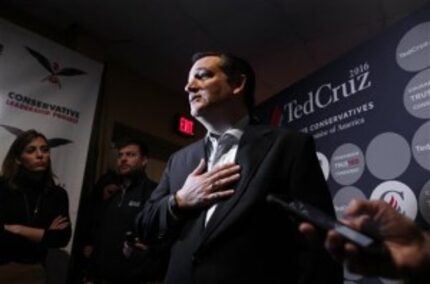  Sen. Ted Cruz speaks to reporters before a Faith and Family Presidential Forum at Bob Jones...