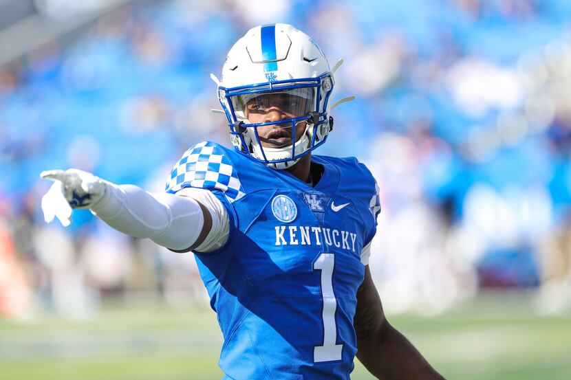 Kelvin Joseph #1 of the Kentucky Wildcats prepares for a play against the Ole Miss Rebels on...