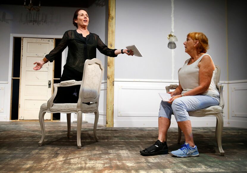 Shannon McGrann, who plays Nora Helmer, rehearses with Judy Keith, who plays Anne Marie, in...