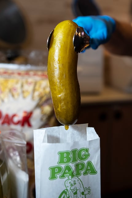 A Big Papa Dill Pickle on sale at the Cinemark 17 IMAX movie theater in Dallas, on Sunday,...