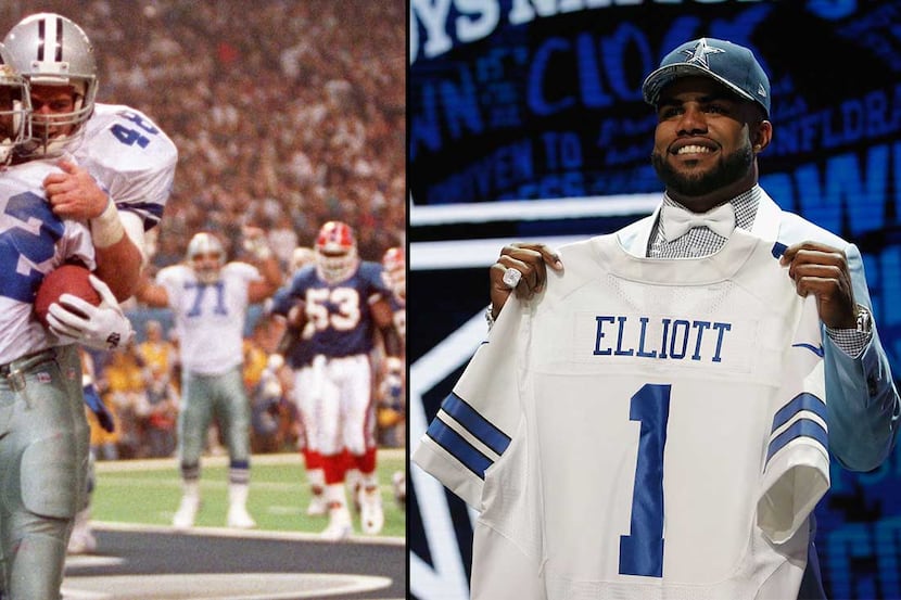 Emmitt Smith (left) and Ezekiel Elliott