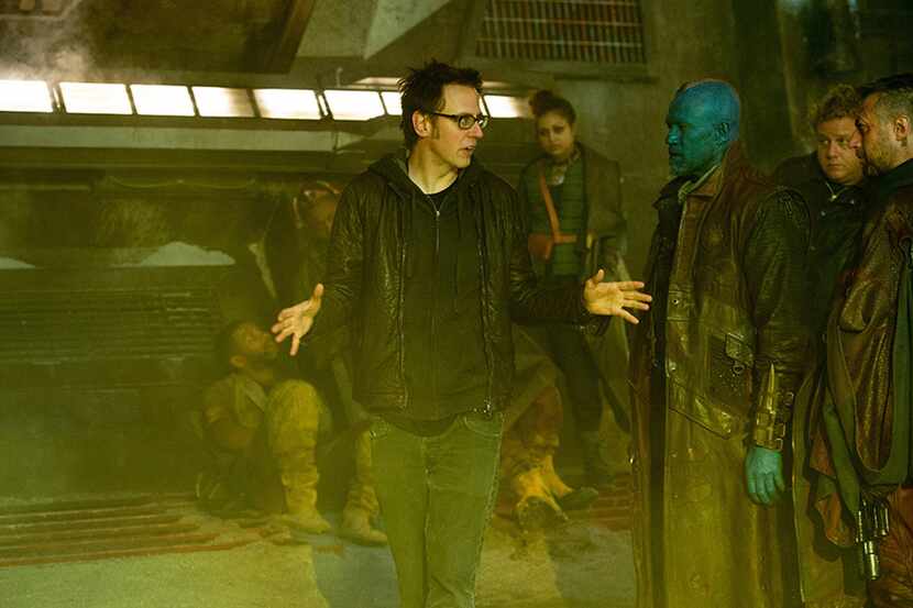 Marvel's "Guardians Of The Galaxy," from left, director James Gunn on set with Michael...