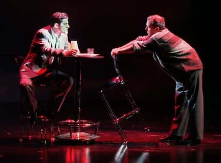 Robert Gomes as Joe Pitt (left)  and Stephen Markle as Roy Cohn in Dallas Theater Center's...