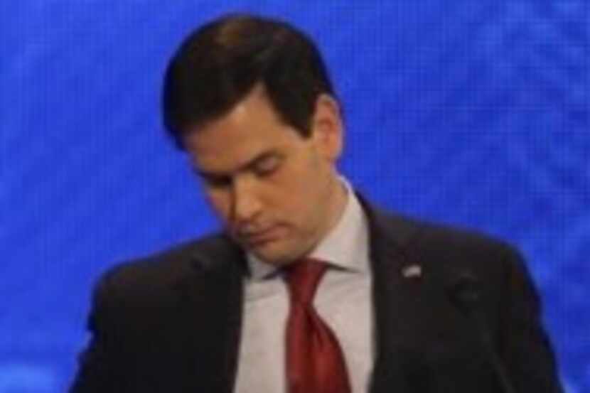  Marco Rubio during the GOP debate in Manchester, N.H., on Saturday. (Stephen Crowley/The...