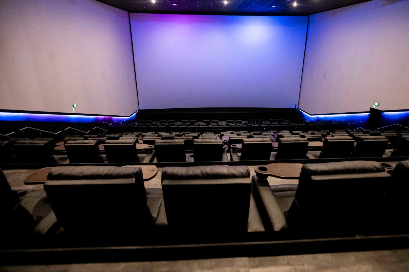 The movie screen in auditorium 1 with ScreenX at B&B Theatres, a new entertainment facility...