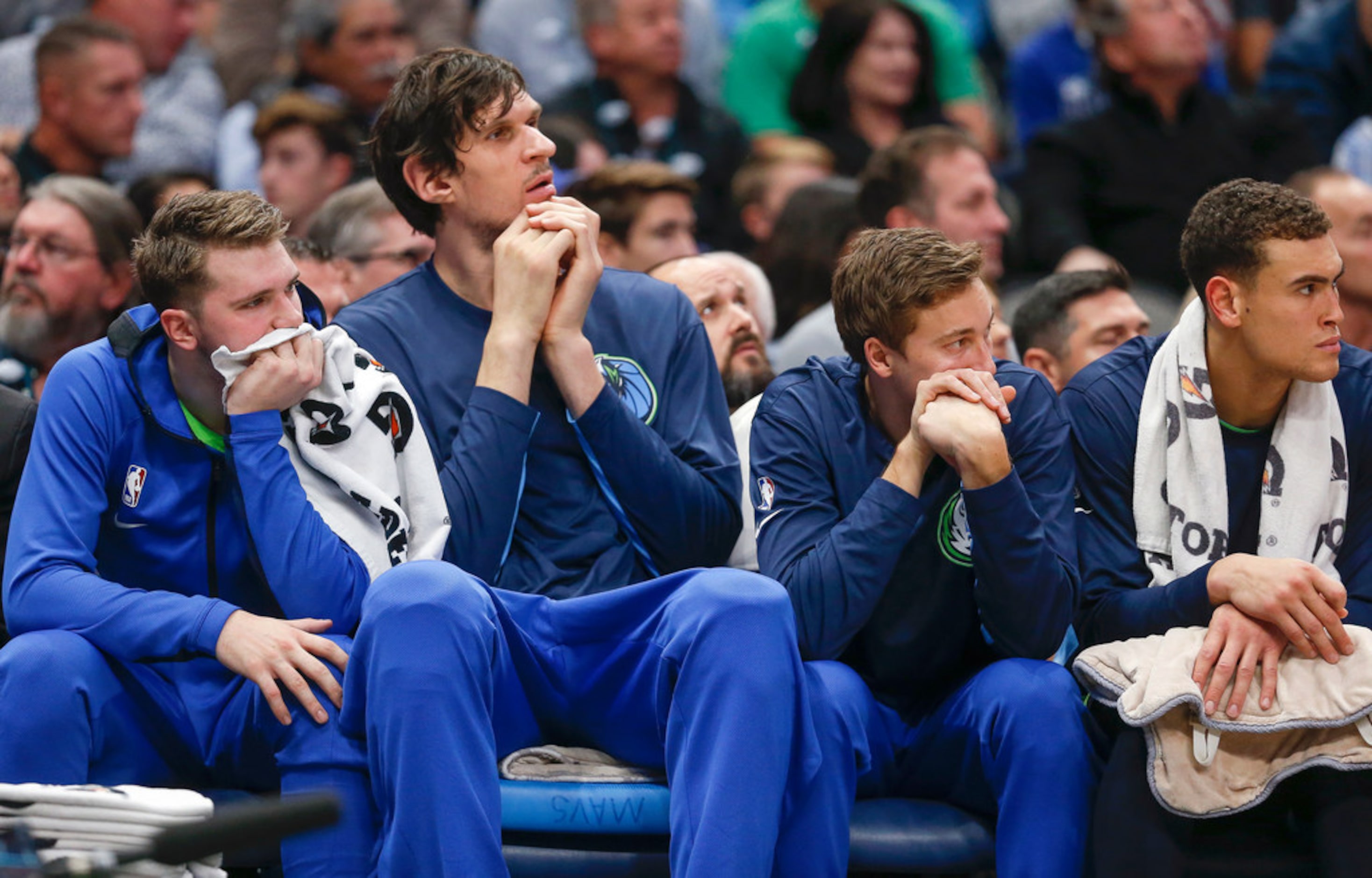 Dallas Mavericks forward Dwight Powell (7), center Boban Marjanovic (51), guard Ryan...