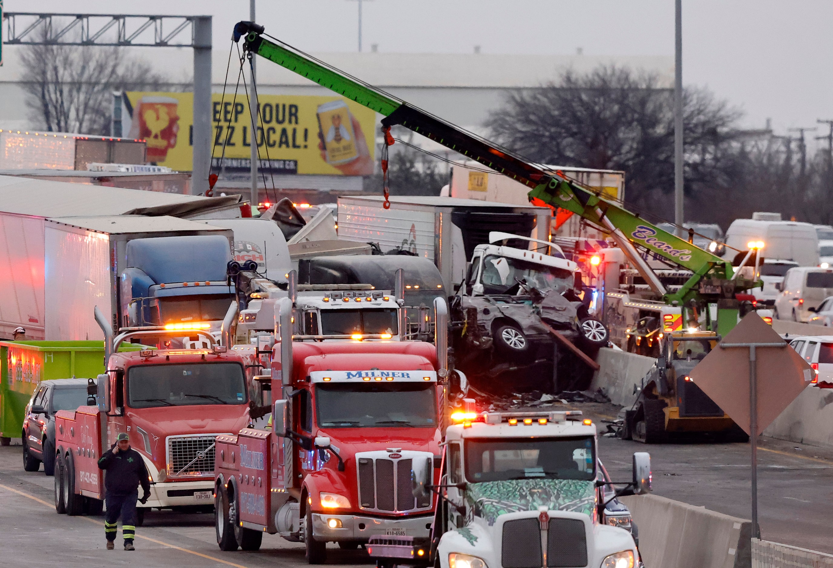 Cleanup continues on Interstate 35W near Northside Dr. in Fort Worth after a 133-car pile-up...