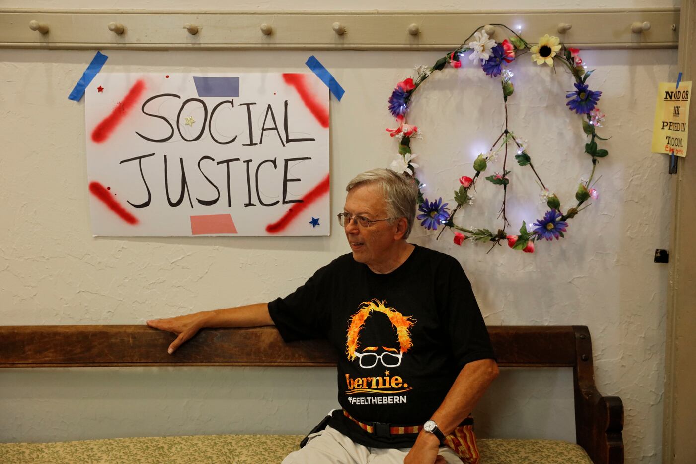 Harvey Dosik, a Bernie Sanders support from Santa Cruz, Calif., attended the People's...