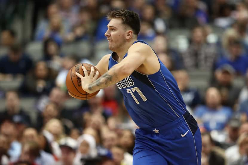 DALLAS, TEXAS - NOVEMBER 02:  Luka Doncic #77 of the Dallas Mavericks at American Airlines...