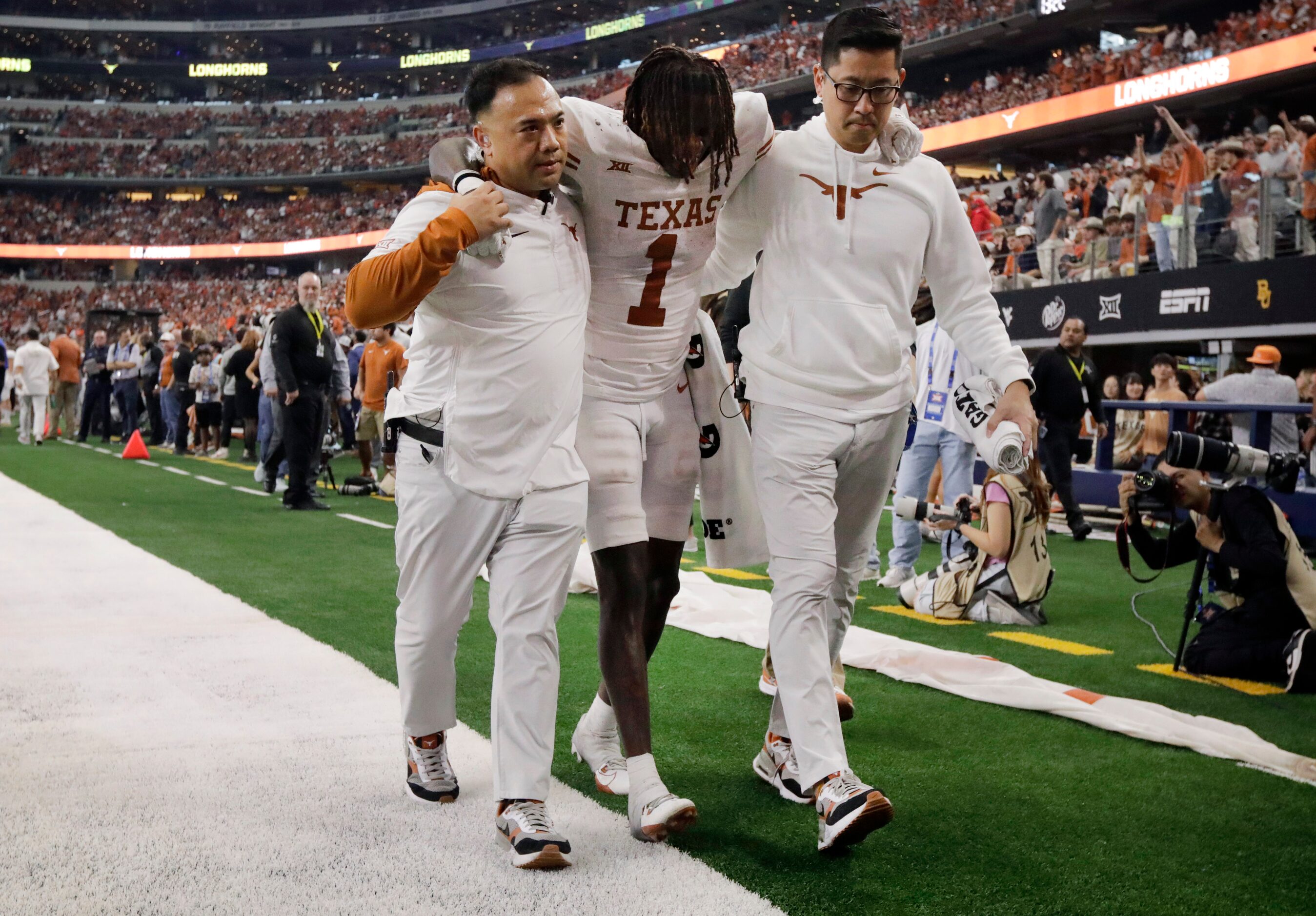 during the second half of the Big 12 Championship football game at AT&T Stadium in...