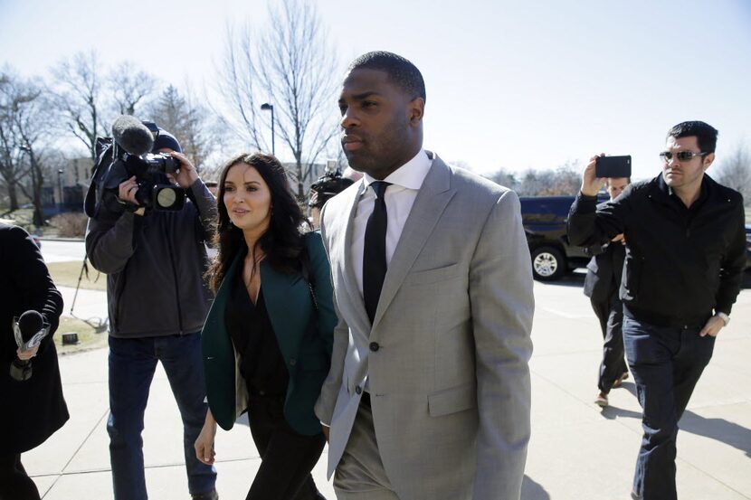 Running back DeMarco Murray arrives with his fiancee Heidi Mueller at the Philadelphia...