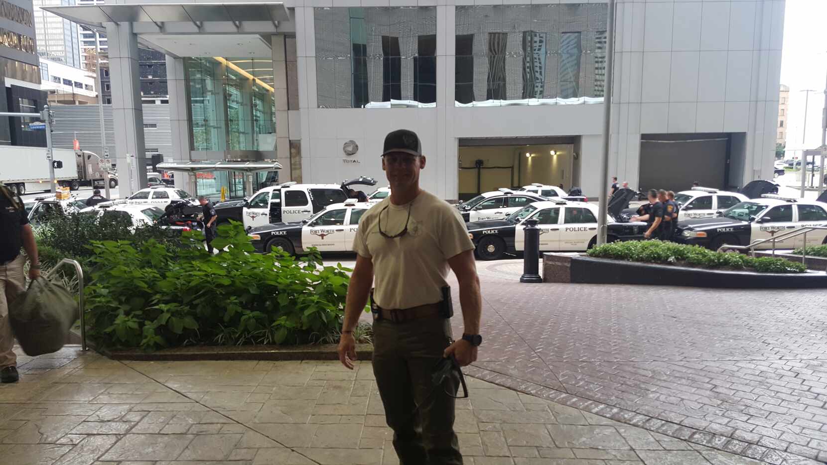 Fort Worth police Officer James Pinkston stands ready to help Houston. He arrived Wednesday...