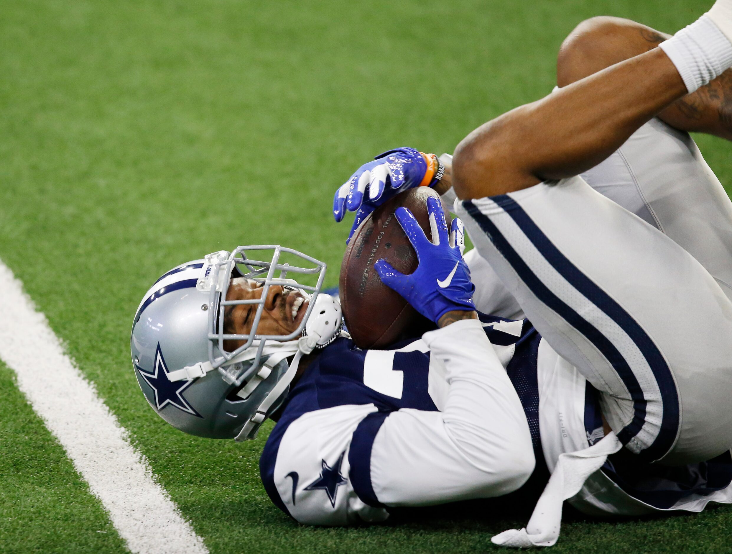 Dallas Cowboys safety Ha Ha Clinton-Dix (27) intercepts a pass from Dallas Cowboys...