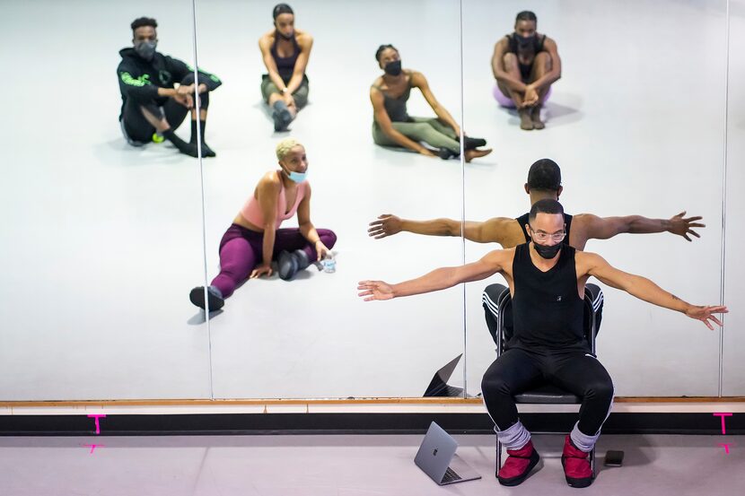 Claude Alexander III instructs members of Dallas Black Dance Theatre during a rehearsal of...