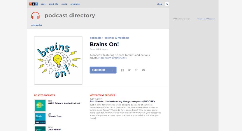 Brains On! podcast website