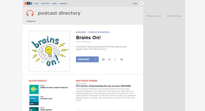 Brains On! podcast website