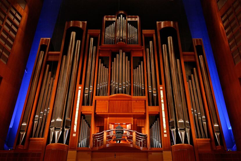 An organist performs at the Meyerson Symphony Center in downtown Dallas.