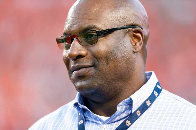 FILE - Former MLB and NFL player Bo Jackson, watches Auburn and Clemson practice before an...