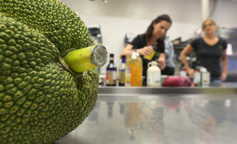 Annette Baker and Marianne Lacko show how to use jackfruit in recipes at Nature's Plate in...