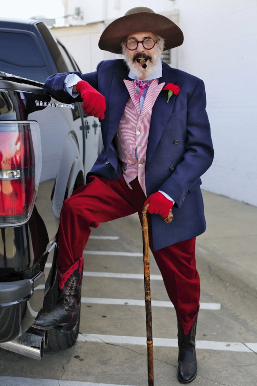 Derrill Osborn outside of White Elephant Antiques in Dallas posing for the book "Advanced...