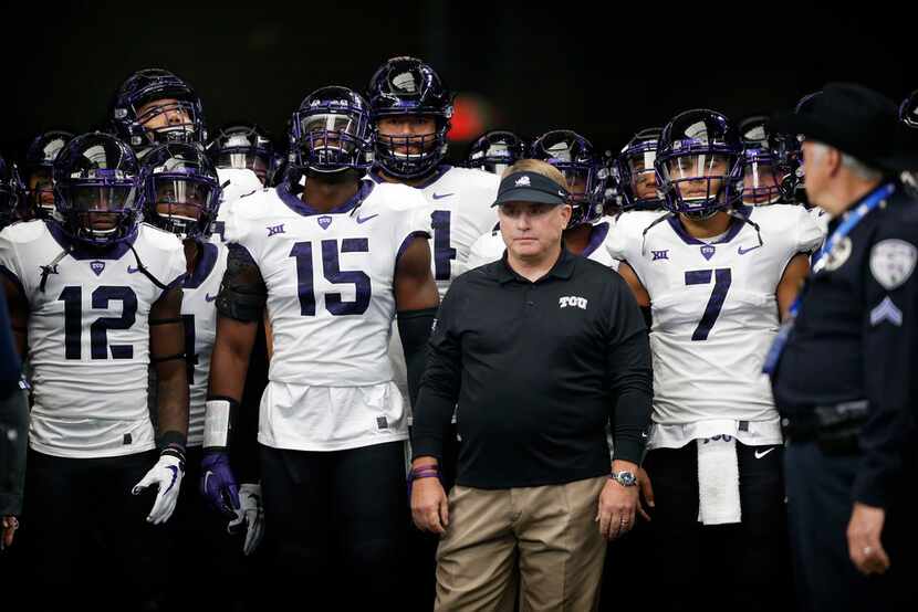 TCU Horned Frogs head coach Gary Patterson and his team wait to take the field against the...