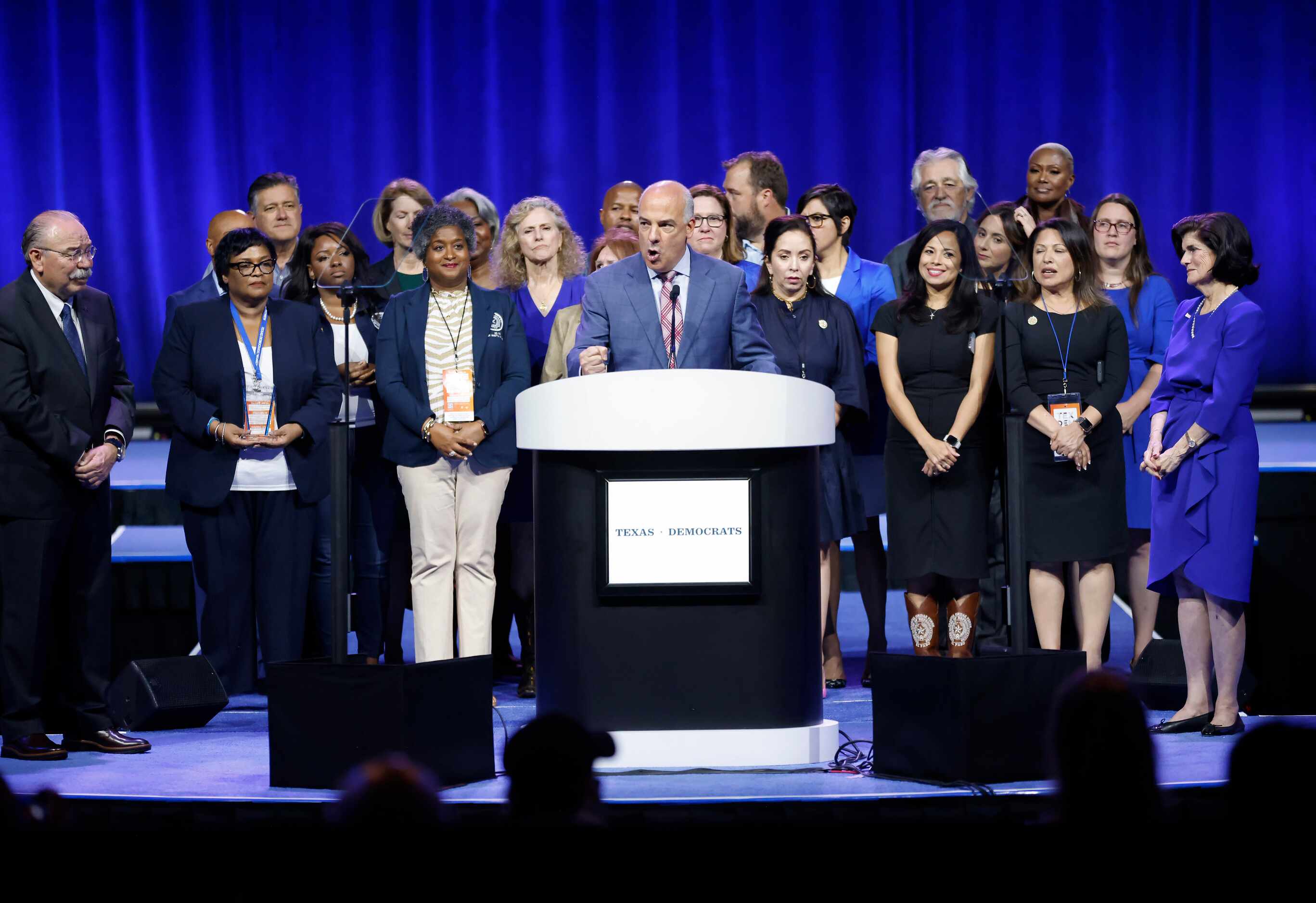 Texas House Democratic Caucus Chair Chris Turner spoke after being recognized by Luci Baines...