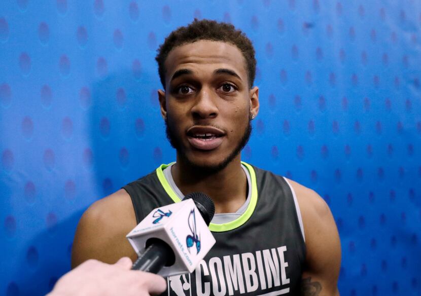 Daniel Gafford speaks with the media during the second day of the NBA draft basketball...