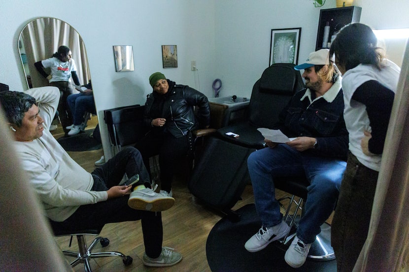 Backstage at Kufiya Comedy (l to r): David Diaz, Marena Riyad (in mirror), KeLanna Spiller,...