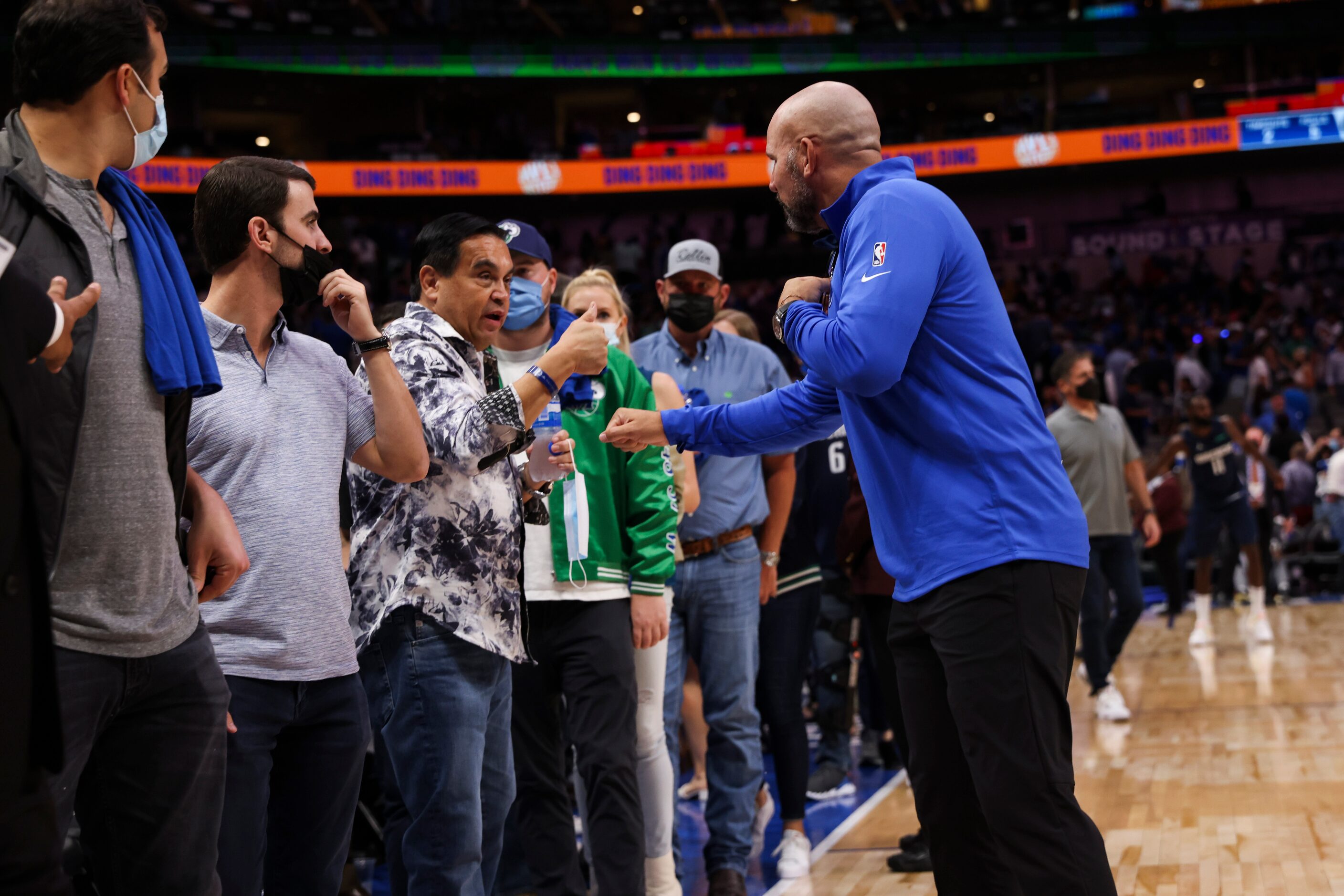 Dallas Mavericks head coach Jason Kidd walks out following the Dallas Mavericks home opener...