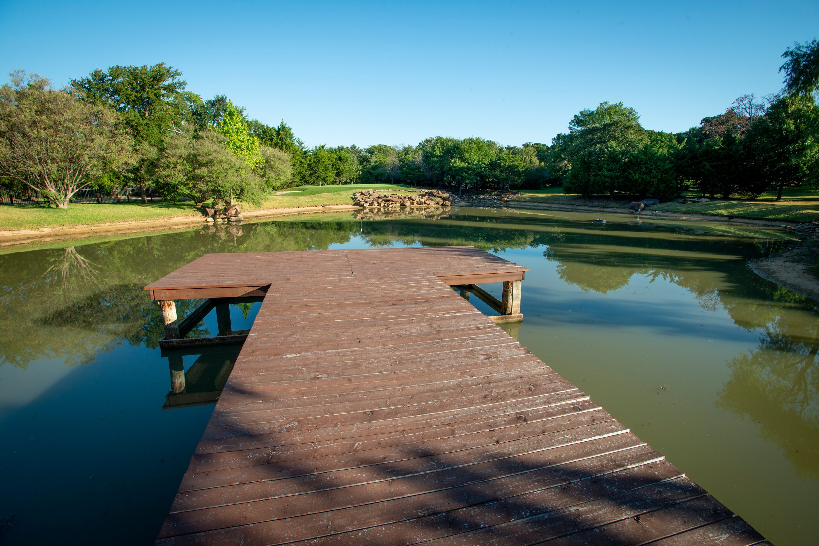 Stocked bass pond at 5101 Kensington Ct., in Flower Mound, Texas on August 19, 2020. (Robert...