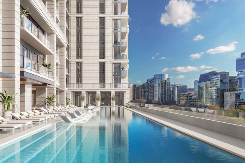 A rendering of the pool deck at the new Maple Terrace apartment tower, which starts leasing...