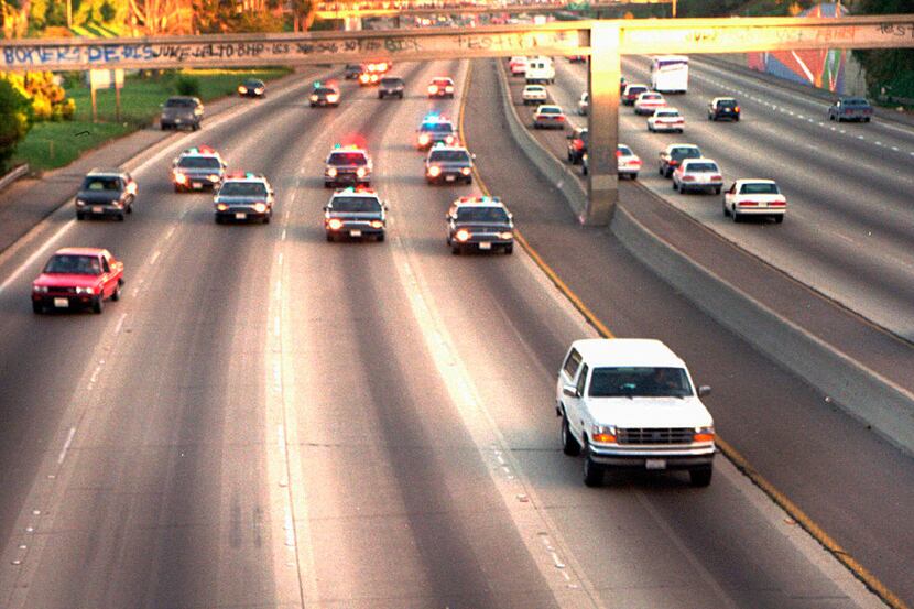 FILE - In this June 17, 1994 file photo, a white Ford Bronco, driven by Al Cowlings carrying...