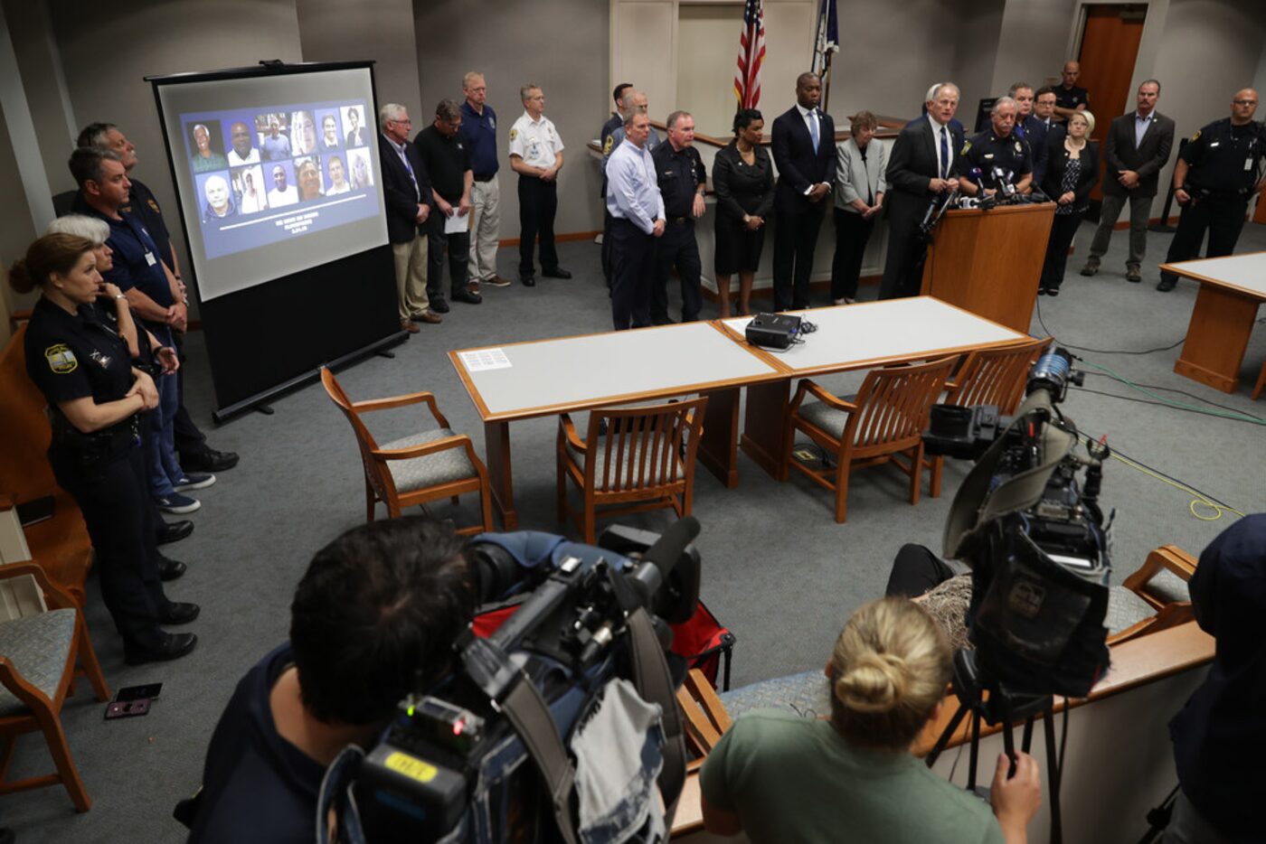 Virginia Beach City Manager Dave Hansen, Mayor Bobby Dyer, Police Chief James Cervera, city...