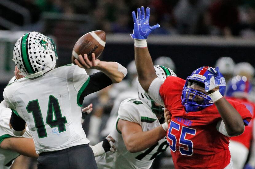 Duncanville defensive lineman De'Braylon Carroll (55) is pictured during the Southlake...