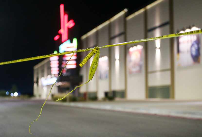 Police tape hangs at a Cinergy movie theatre Saturday, Aug. 31, 2019 in Odessa, Texas. At...