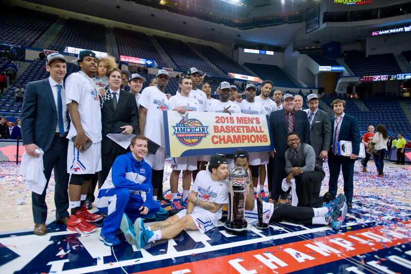 Hartford CT USA--    SMU celebrates their win over UCONN for the AAC final at the XL Center...