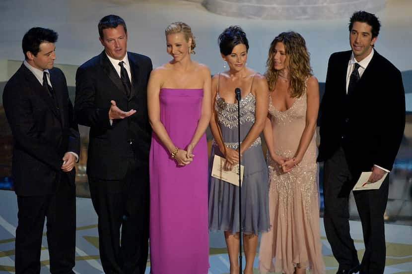 FILE - In this Sept. 22, 2002, file photo the cast of television's "Friends", from left:...