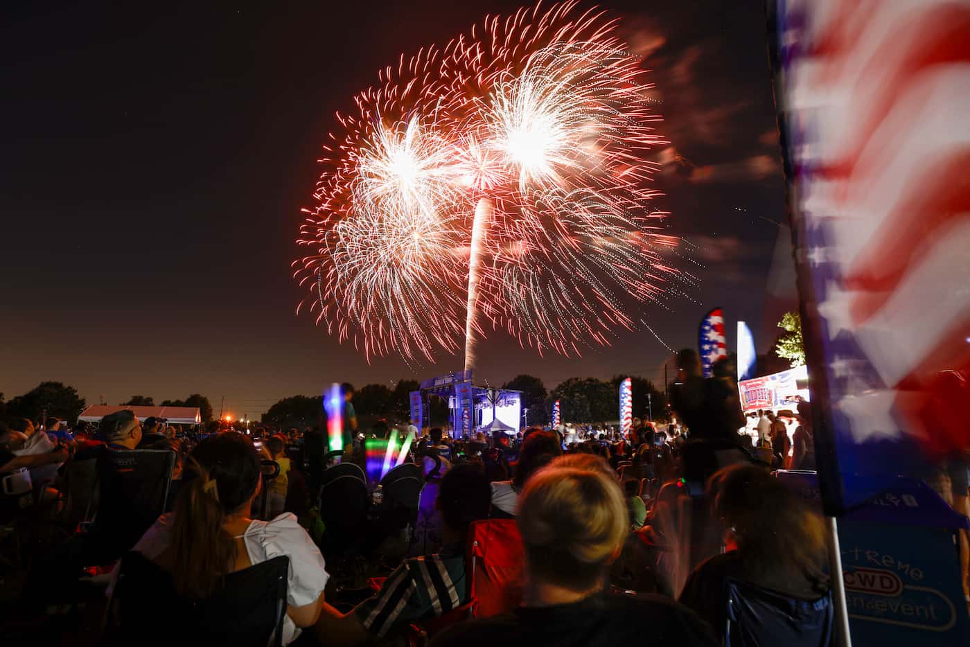 Fireworks burst over the Addison Kaboom Town! 4th of July celebration, Wednesday, July 3,...