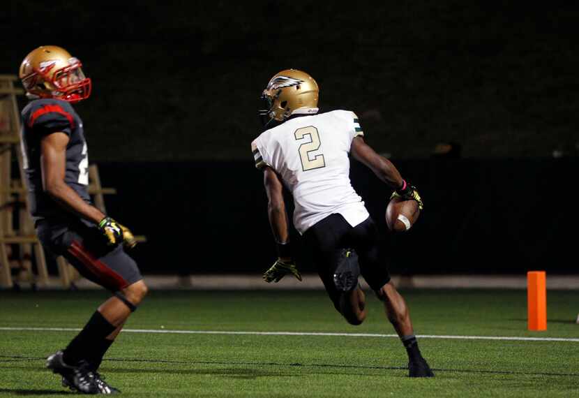 TXHSFB Desoto High School wide receiver James Proche' (2) plays against South Grand Prairie...