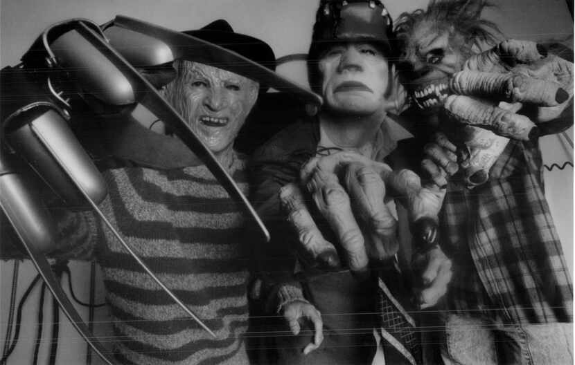 Freddy, Frankenstein and Wolfman at "The Haunted Halls" on Oct. 28, 1988.