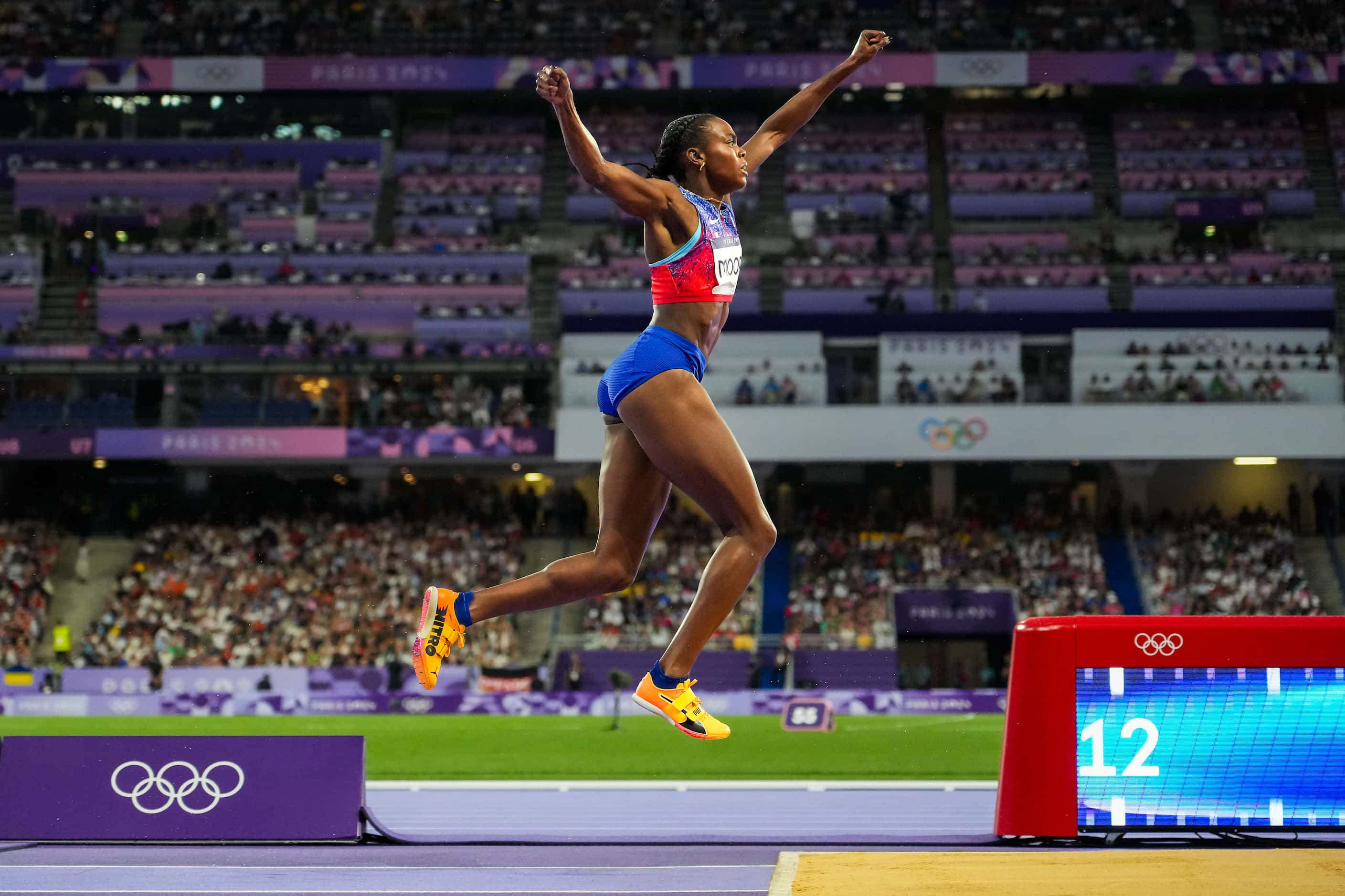 Jasmine Moore of the United states competes in the women’s triple jump finals at the 2024...