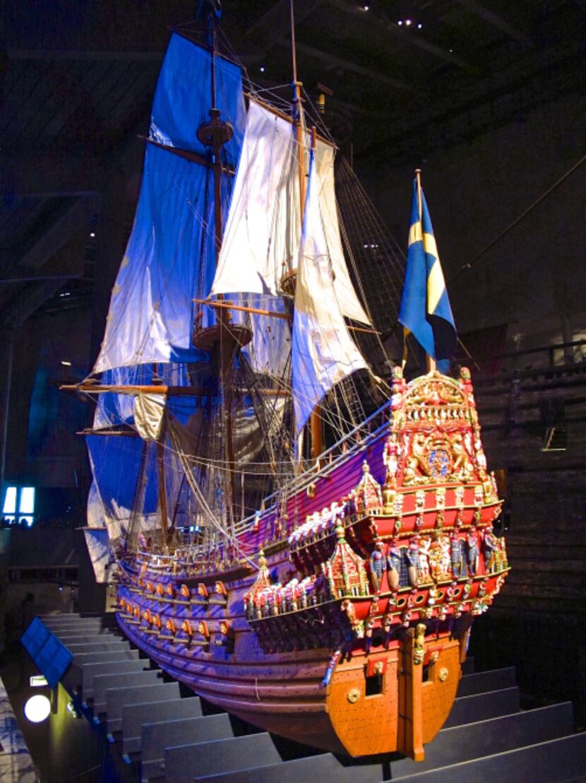 A 1:10 scale model of the Vasa, on display in Stockholm, depicts the ship as she appeared in...