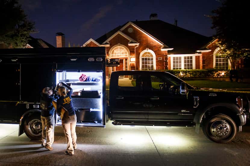 Members of an FBI evidence response team work at the family home of Sherin Mathews in the...